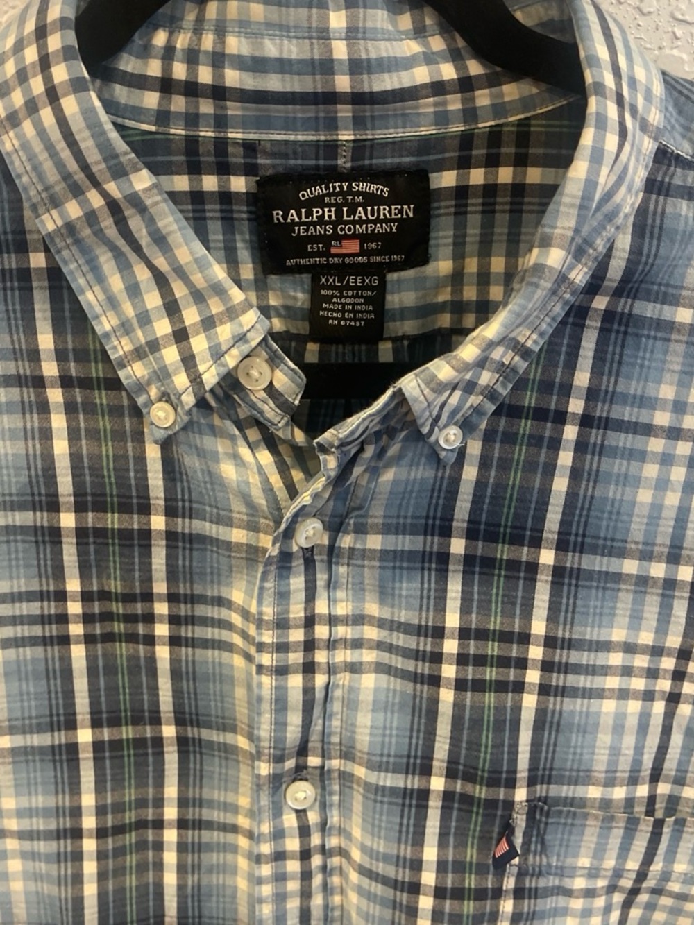 Ralph Lauren Blue and White Plaid Button-Down Shirt